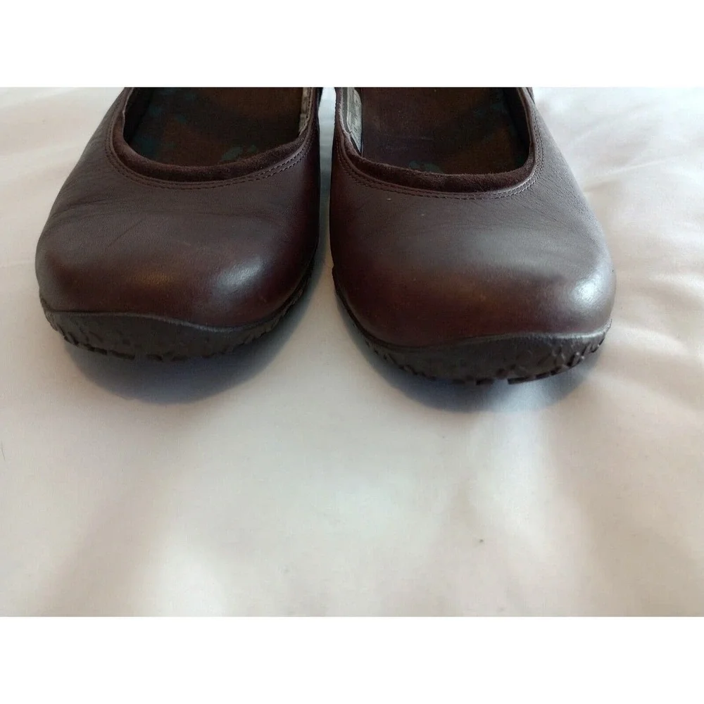 Merrell Poppy Roast Brown Leather Mary Jane Wedge Heel Shoes Vibram‎ Women's 10
